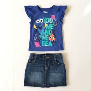Finding Dory Shirt / Denim Skirt Outfit, 3T